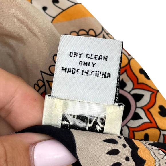 Cache Animal & Paisley Print Orange Peach Black Brown Silk Blouse Small EUC - Picture 5 of 5